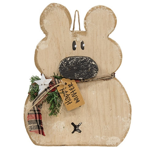 Rustic Wood Hanging Happy Winter Polar Bear - 12.25"H