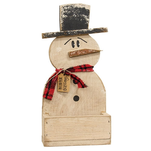 Rustic Wood Winter Blessings Snowman Wall Pocket - 19"H