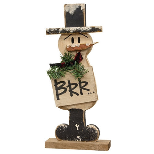 Rustic Wood Brr Snowman on Base - 17"H