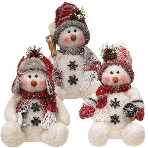 Plush Sitting Snowman 11"H 3 Asstd.