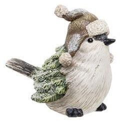 Resin Winter Dressed Pine Bird 3 Asstd.