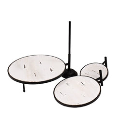 Three Layer Matte Black Metal & Whitewashed Wood Riser Stand - 18"H