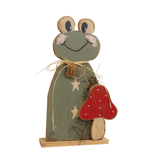 Rustic Wood Sunny Days Frog With Mushroom On Base - 24.75"H