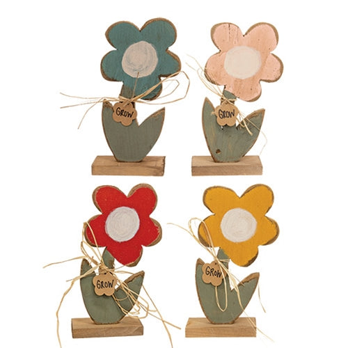 Rustic Wood Grow Daisy On Base - 12"H - 4 Asstd.