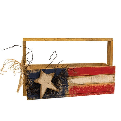 Rustic Wood Americana Tote With Dimensional Star - 16.5"L x 5.5" dp