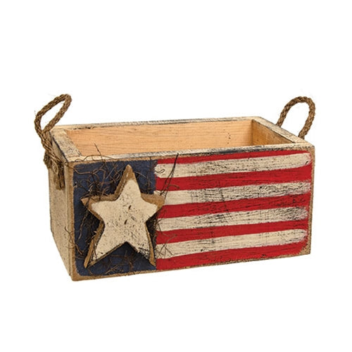 Rustic Wood Flag Box With Rope Handles - 11.5"L x 7" dp