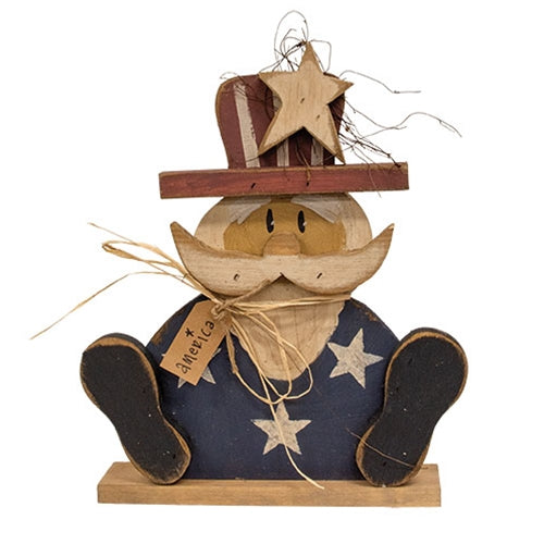 Rustic Wood Sitting America Uncle Sam on Base - 18"H