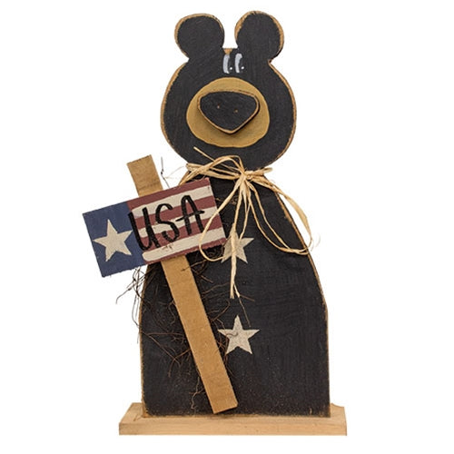 Rustic Wood USA Black Bear on Base - 24.5"H