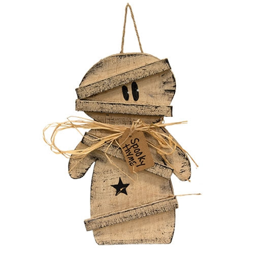 Rustic Wood Spooky Thyme Hanging Mummy - 12"H