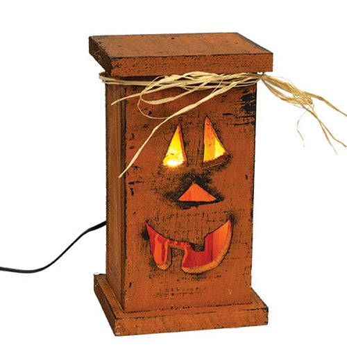 Rustic Wood Jack O Lightup Pedestal - 11.5"H