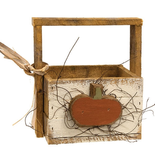Rustic White Lath Tote With Pumpkin