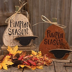 Rustic Wood Polka Dot Pumpkin Season Pumpkin With Crow on Base - 15"H - 2 Asstd.
