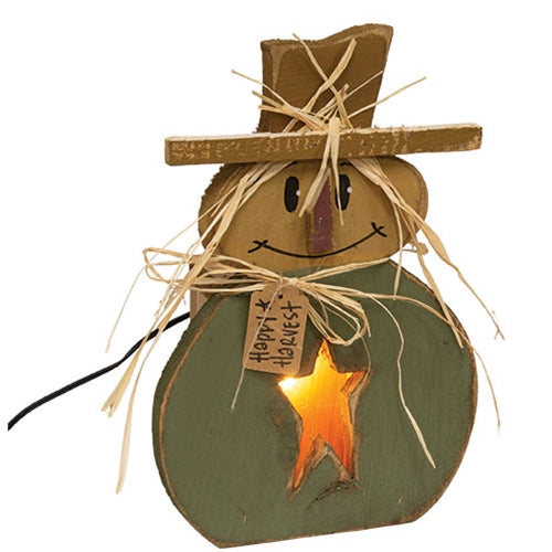 Rustic Wood Light Up Happy Harvest Scarecrow