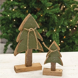 Rustic Wood Snowy Pine Tree on Base - 6.5"H