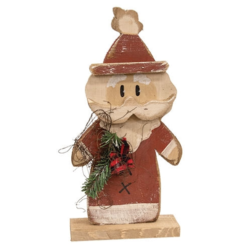 Rustic Wood Santa on Base - 16"H