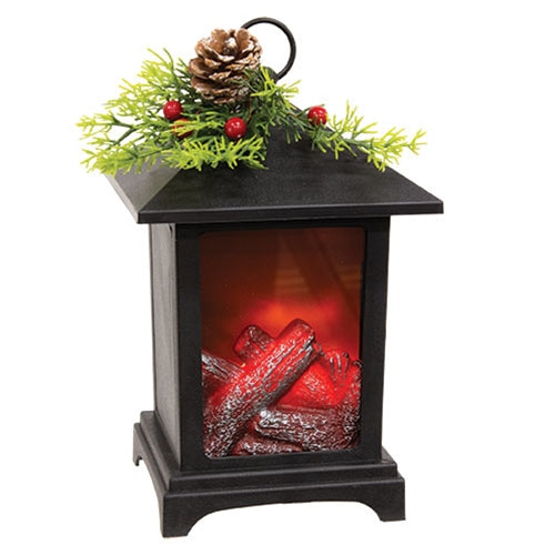 *Winter Floral Fireplace Lantern - 9"H