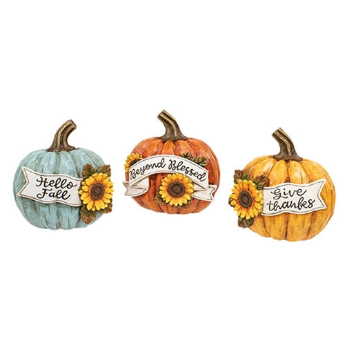 Resin Harvest Words & Sunflowers Pumpkin - 3 Asstd.