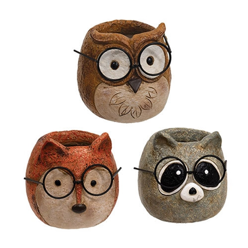 Resin Spectacled Garden Friend Planter - 3 Asstd.