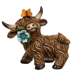Resin Flower & Friend Highland Cow Figure - 3 Asstd.