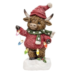 Lighted Winter Wear Resin Highland - 9"H - 2 Asstd.