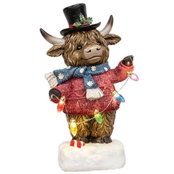 Lighted Winter Wear Resin Highland - 9"H - 2 Asstd.