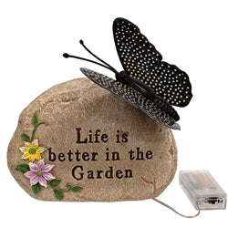 Solar Lighted Butterfly On Inspirational Rock - 3 Asstd.