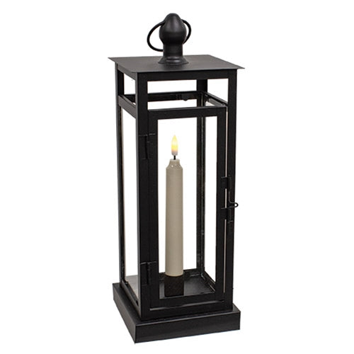 Black Metal & Glass Lantern With LED Timer Taper - 17"H