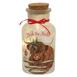 Frosted Glass Holiday Highland Lit Bottle - 3 Asstd.