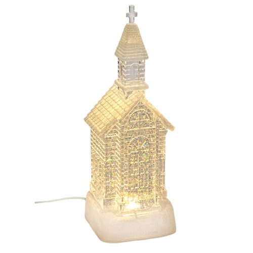 Lighted Spinning Water Globe Church - 12.25"H