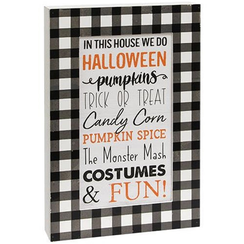 In This House We Do Halloween Buffalo Check Layered Box Sign