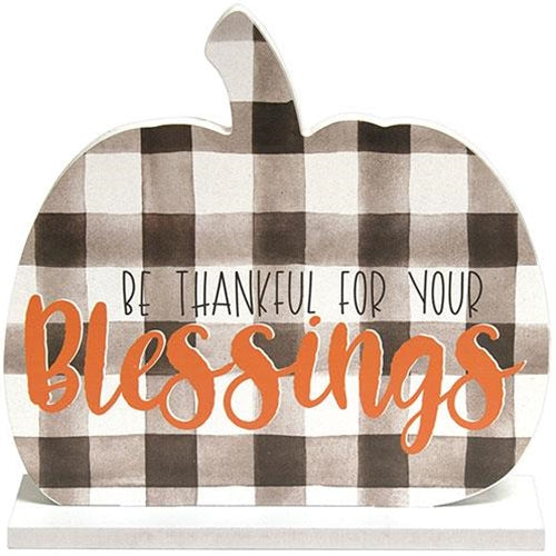 Be Thankful for Your Blessings Buffalo Check Pumpkin on Base