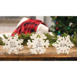 3/set Reversible Stay Cozy Chunky Glitter Snowflake Sitters