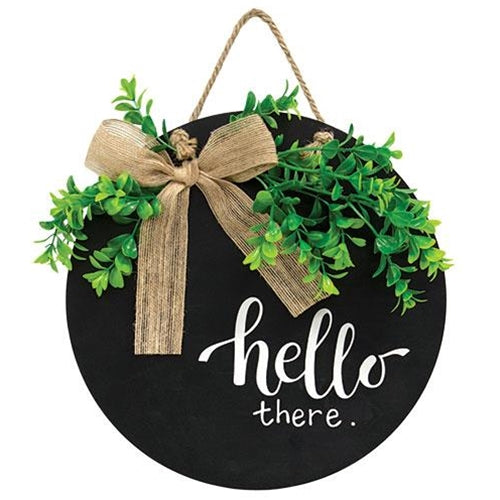 Hello There Round Sign w/Greenery