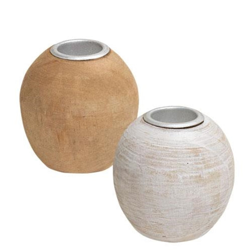 Natural or White Distressed Round Taper Holder 2 Asstd.