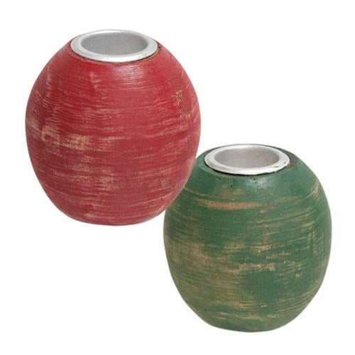 Red or Green Distressed Round Taper Holder 2 Asstd.