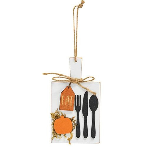 Silverware and Pumpkin Eat Cutting Board Sign Ornament