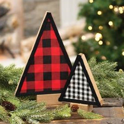 *2/Set Buffalo Check Felt & Wood Trees
