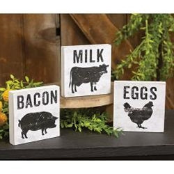 Bacon Eggs Milk Silhouette Square Block 3 Asstd.