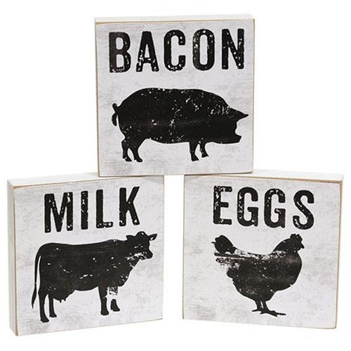 Bacon Eggs Milk Silhouette Square Block 3 Asstd.