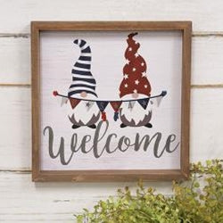 Gnome Duo USA Welcome Framed Sign