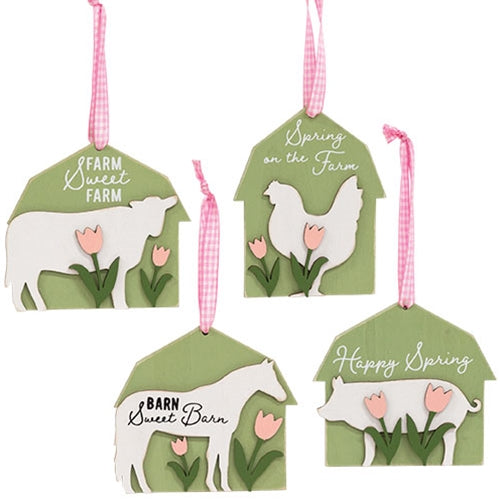 Spring Barn Animal & Tulip Layered Ornament 4 Asstd.