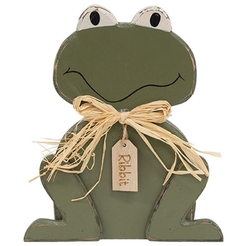 Rustic Wood "Ribbit" Frog Sitter