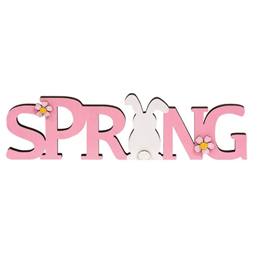 Pink Spring & Bunny Cutout Wood Sitter