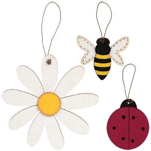 3/Set - Ladybug Bee & Daisy Ornaments