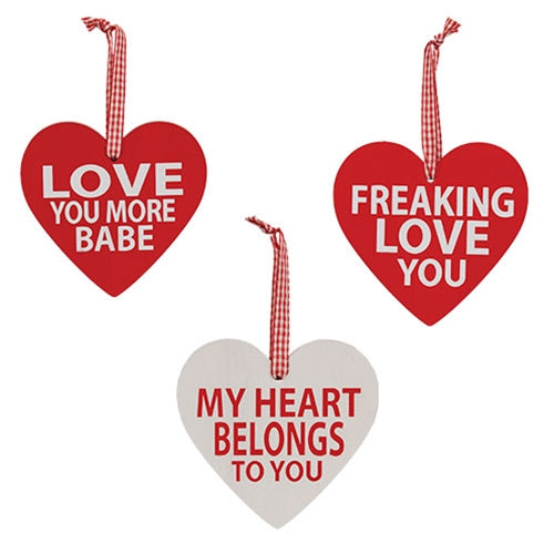 Love You More Wooden Heart Ornament - 3 Asstd.
