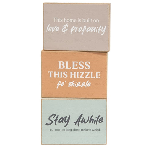 Bless This Hizzle Rectangle Block - 3 Asstd.