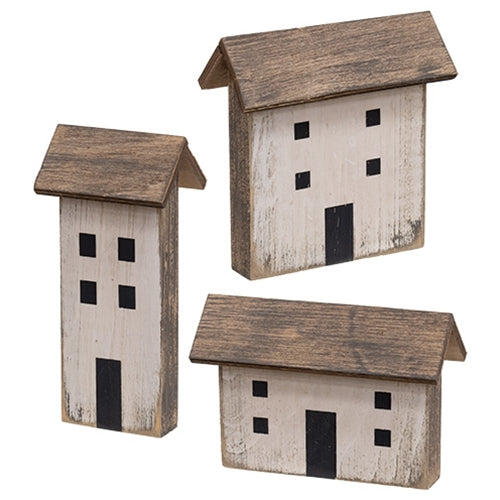 Distressed Gray Wooden Primitive House Sitter - 3 Asstd.