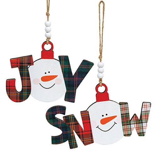 Joy Or Snow Plaid Snowball Ornament - 2 Asstd.