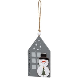 Cozy Snowman Layered Wooden House Ornament - 3 Asstd.