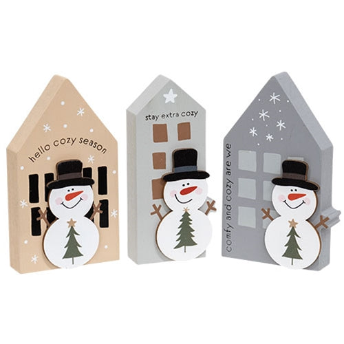 Chunky Wooden Snowman House Sitter - 3 Asstd.